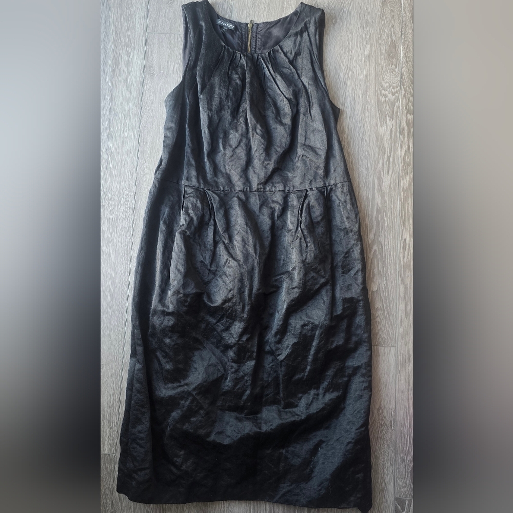 Eileen Fisher Black Crinkle Taffeta Bubble Hem Dress Sleeveless M